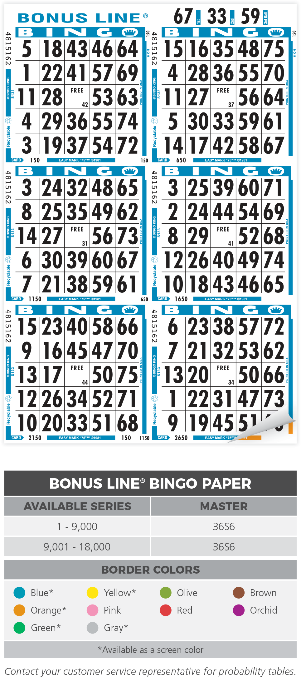 Bonus Line Bingo Paper
